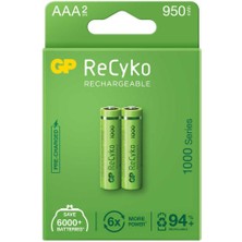 Gp Recyko 950MAH Aaa Şarj Edilebilir Ince Kalem Pil 2'li Paket