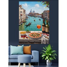 Karizma Tablo Venedik Kanalında Pizza Keyfi Dekoratif Kanvas - Mdf Ahşap Tablo