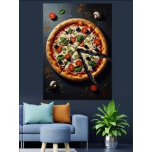 Karizma Tablo Dilimlenmiş Taze Sebzeli Pizza Görseli Dekoratif Kanvas - Mdf Ahşap Tablo