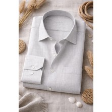 Varetta Erkek Gri Gömlek Keten Efektli Cepli Pamuklu Yazlık Uzun Kollu