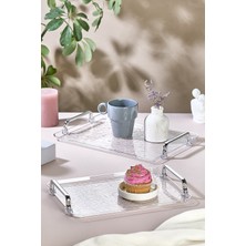 2’li Gümüş Yaldızlı Şeffaf Sunum Tepsisi, Dekoratif ve Şık Mutfak Aksesuarı