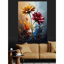 Karizma Tablo Canlı Renkli Iki Büyük Çiçek Dekoratif Kanvas - Mdf Ahşap Tablo