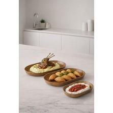3’lü Ahşap Görünümlü Oval Sunum Tabağı Seti, Büyük-Orta-Küçük