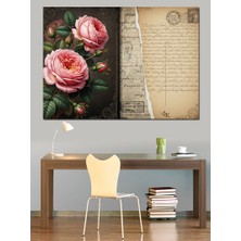 Karizma Tablo Eski Gazete Üzerinde Pembe Güller Dekoratif Kanvas - Mdf Ahşap Tablo