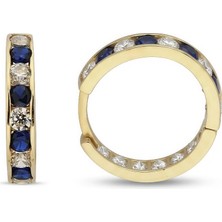 Zeya Kuyumculuk 14 Ayar Altın Mavi Beyaz Taşlı Çocuk Halka Küpe