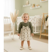 GENYBABY Kız Bebek Elbise Fiyonk Detaylı Çiçek Desenli Uzun Kollu Bebek Elbisesi