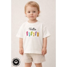 Miniel Kız Bisiklet Yaka Hello Summer Baskılı %100 Pamuklu Oversize T-Shirt Bebek-Çocuk