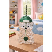 Sevimli Ayıcık Cam Matara, Pipetli Çocuk ve Yetişkin Için Bardağı