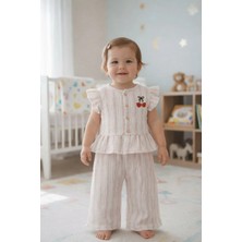 Kidaxi Çizgili Müslin Kız Gömlek Pantolon Takım 3-6/6-9/9-12/18-24AY