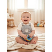 Kidaxi Çizgili Dokuma Salopet Tişört Takım 3-6/6-9/9-12/18-24AY