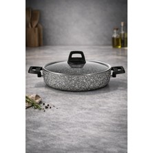 Rivorn Schafer Dark Storm Gri 26 cm Granit Döküm Basık Pilav Tenceresi Cam Kapaklı – Yanmaz Yapışmaz Tencere