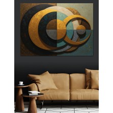 Karizma Tablo Soyut Altın ve Siyah Halkalar Dekoratif Kanvas - Mdf Ahşap Tablo