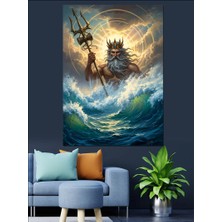 Karizma Tablo Denizden Çıkan Deniz Tanrısı Poseidon Dekoratif Kanvas - Mdf Ahşap Tablo