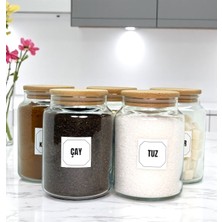 5'li Ahşap Kapaklı Cam Saklama Kavanozu Seti, 800 Ml, Etiket Hediyeli