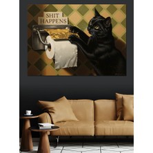 Karizma Tablo Tuvalet Kağıdı Tutan Siyah Kedi Dekoratif Kanvas - Mdf Ahşap Tablo