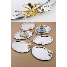 6’lı Bulut Model Kelebek Aksesuarlı Kahve-Çay Servis Tepsisi 25X20 cm