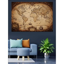 Karizma Tablo Antik Dünya Haritası Eskitme Tasarımı Dekoratif Kanvas - Mdf Ahşap Tablo