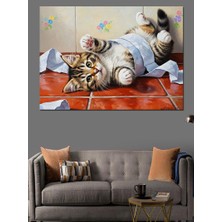 Karizma Tablo Tuvalet  Kağıdı Oyun Oynayan Kedi Dekoratif Kanvas - Mdf Ahşap Tablo