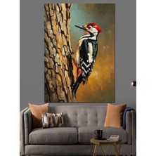 Karizma Tablo Ağaç Gövdesinde Çalışan Renkli Ağaçkakan Dekoratif Kanvas - Mdf Ahşap Tablo