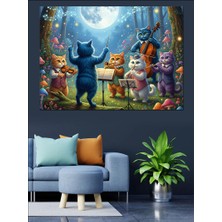 Karizma Tablo Dolunayda Şarkı Söyleyen Kedi Korosu Dekoratif Kanvas - Mdf Ahşap Tablo