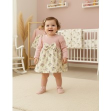 GENYBABY Kız Bebek Elbise Fiyonk Detaylı Çiçek Desenli Uzun Kollu Bebek Elbisesi