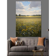 Karizma Tablo Sarı Çiçeklerle Dolu Kır Tarlası Dekoratif Kanvas - Mdf Ahşap Tablo
