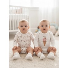 Kidaxi Baskılı Kız Bebek 2'li Body Seti (3-6, 6-9, 9-12, 18-24 Ay)