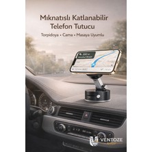 Ventoze Katlanabilir Vakumlu Mıknatıslı Araç Içi Telefon Tutucu | Torpido ve Cam Uyumlu 360 Derece Hareketli Tutucu