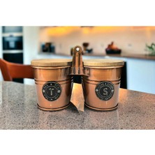 2'li Ahşap Kulplu Kapaklı Çay ve Kahve Kavanoz Seti