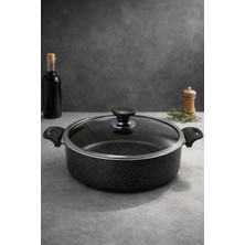 Rivorn Evinda Pan-Dora 30 cm Granit Döküm Derin Tencere – Yanmaz Yapışmaz, Geniş Hacimli,siyah