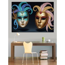 Karizma Tablo Venedik Karnavalı Altın Maske Tasarımı Dekoratif Kanvas - Mdf Ahşap Tablo