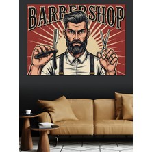 Karizma Tablo Berber Logosu Sakallı Adam ve Ustura Dekoratif Kanvas - Mdf Ahşap Tablo