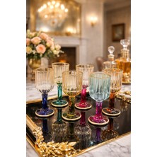 6'lı Renkli Cam Yaldızlı Kahve Yanı Su Bardağı 75ML Set