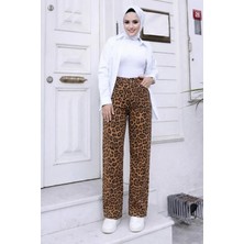 Tesettür Diyarı Kadın Palazzo Kot Pantolon- Leopar