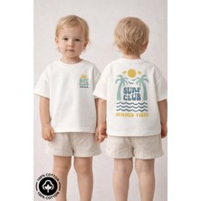 Miniel Unisex Bisiklet Yaka Surf Club Baskılı %100 Pamuklu Oversize T-Shirt Bebek-Çocuk