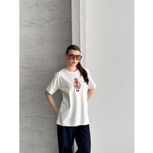 My Lunessa Byc Beyaz Taşlı Köpek Baskılı Interlok Kumaş Kısa Kol T-Shirt