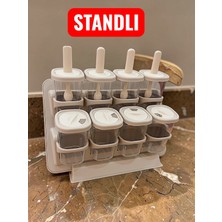 Deyhome Stantlı   Kaşıklı + Döner Kapaklı 8’li Baharat Takımı Yapışkanlı Duvara Monte Edilebilir