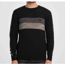 Lacoste Desenli Siyah Regular Fit Kazak