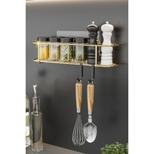 Şık Metal Gold Baharatlık ve Raf Seti, Yapışkanlı ve Kancalı Tasarım