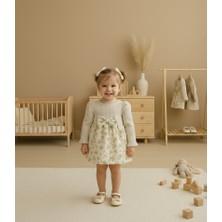 GENYBABY Kız Bebek Elbise Fiyonk Detaylı Çiçek Desenli Uzun Kollu Bebek Elbisesi