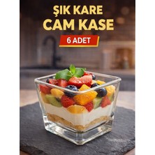 6’lı Magnolia Cam Kare Kase Seti, Puding ve Dondurma Sunumları