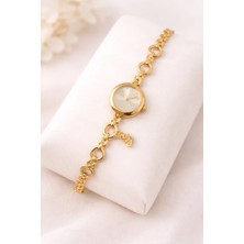 Gold Renk Sarı Kadran Charm Detaylı Lüks Kadın Saat