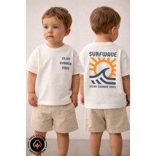 Miniel Unisex Bisiklet Yaka Surfwave Baskılı %100 Pamuklu Oversize T-Shirt Bebek-Çocuk