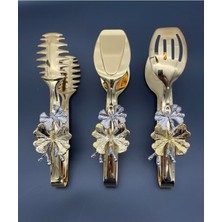 Titanyum Kaplama Kelebekli Gold Servis Takımı 3'lü Maşa Seti