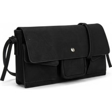 Glemix Moli Siyah Süet Cepli Model Baget Kadın Omuz Çantası