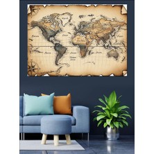 Karizma Tablo Antik Kağıt Üzerinde Dünya Haritası Dekoratif Kanvas - Mdf Ahşap Tablo