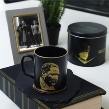 Mat Siyah Silindirik Kupa, 10CM, Özel Tasarım, Metal Kutu, Atatürk Temalı