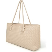 Beshora Owen Bej Mat Kadın Dikdörtgen Tote Fermuarlı Örgü Detaylı Baget El Omuz Çantası