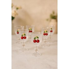 6'lı Kristal Cam Kahve Yanı Bardağı, Kiraz Desenli, 75ML
