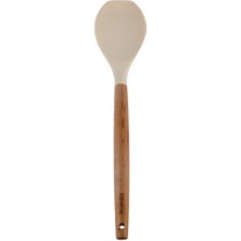 Doğal Kayın Ağacı Saplı Silikon Uçlu Kaşık ve Spatula Seti